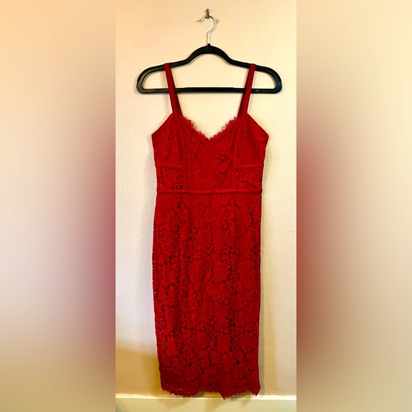 NWT Express Red Lace Midi Dress 4 - Picture 1 of 11